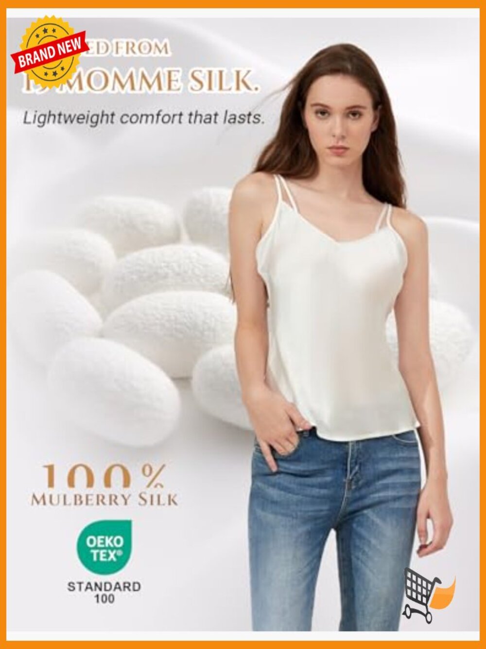 100% Mulberry Silk Cami Tank Top - Versatile Camisole Sleepwear & Daywear - Picture 5 of 7